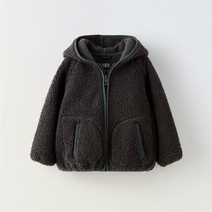 Zara Anthracite Grey Sherpa Hooded Jacket